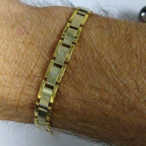 Men's 14K Yellow Gold Oyster Style Two-Tone Band 8" Bracelet (R306)